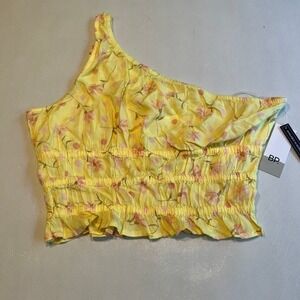 BP Womens One Shoulder Crop Top‎ Yellow Floral Size Small